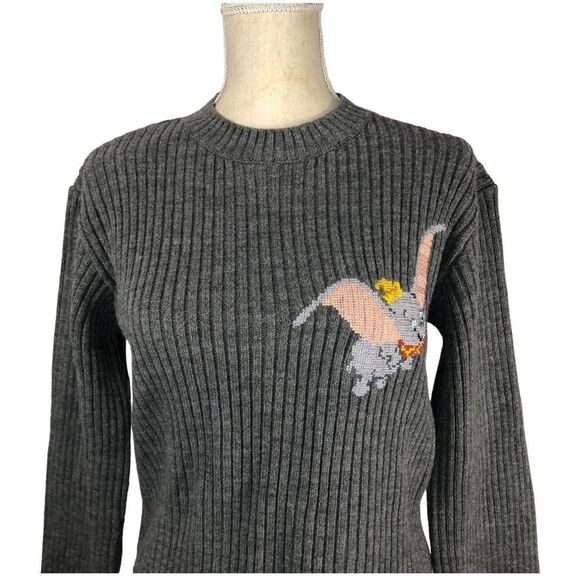 Zara Disney Dumbo Cropped Ribbed Knit Sweater Grey Size Small - Picture 4 of 6
